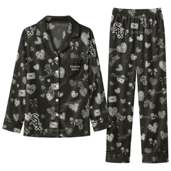 chicago white sox long pajama set personalized heart charms black best selling.webp