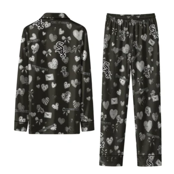 chicago white sox long pajama set personalized heart charms black fashion forward.webp