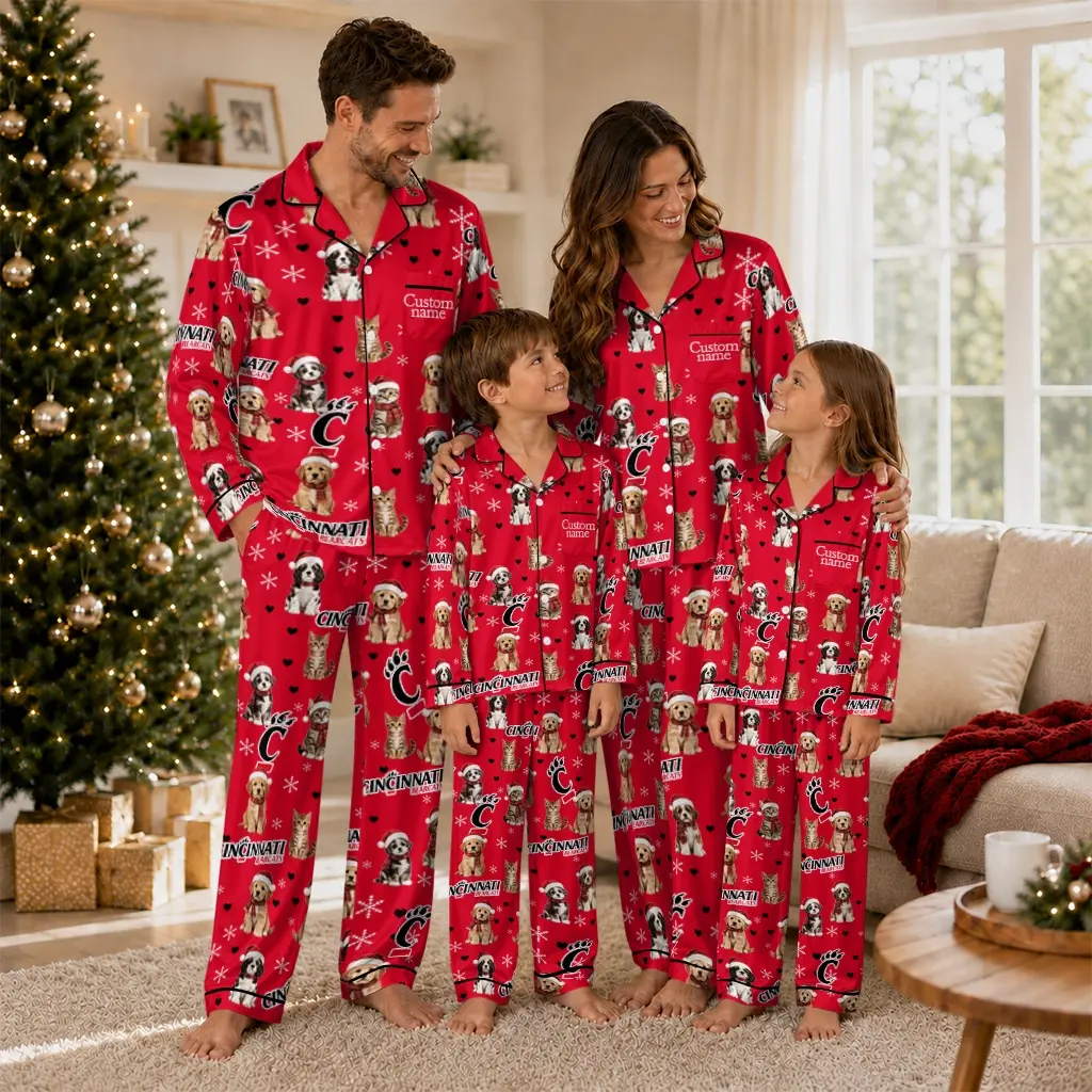Cincinnati Bearcats Long Pajama Set Customized Animal Scatter Red Latest Model Cincinnati Bearcats Long Pajama Set Customized Animal Scatter Red Latest Model