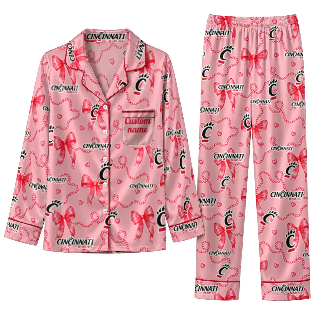 Cincinnati Bearcats Long Pajama Set Customized Ribbon Chains Red Best Selling Cincinnati Bearcats Long Pajama Set Customized Ribbon Chains Red Best Selling