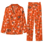 cincinnati bengals long pajama set custom heart charms orange best selling.webp