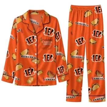 Cincinnati Bengals Long Pajama Set Customized Snack Scatter Orange Best Selling