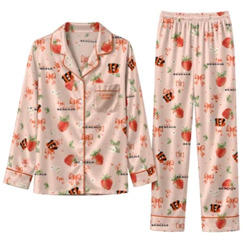 cincinnati bengals long pajama set personalized ribbon florals orange best selling.webp