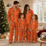 Cincinnati Bengals Long Pajama Set Personalized Sprig Scatter Orange Best Selling