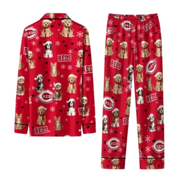 Cincinnati Reds Long Pajama Set Custom Animal Scatter Red Fashion Forward