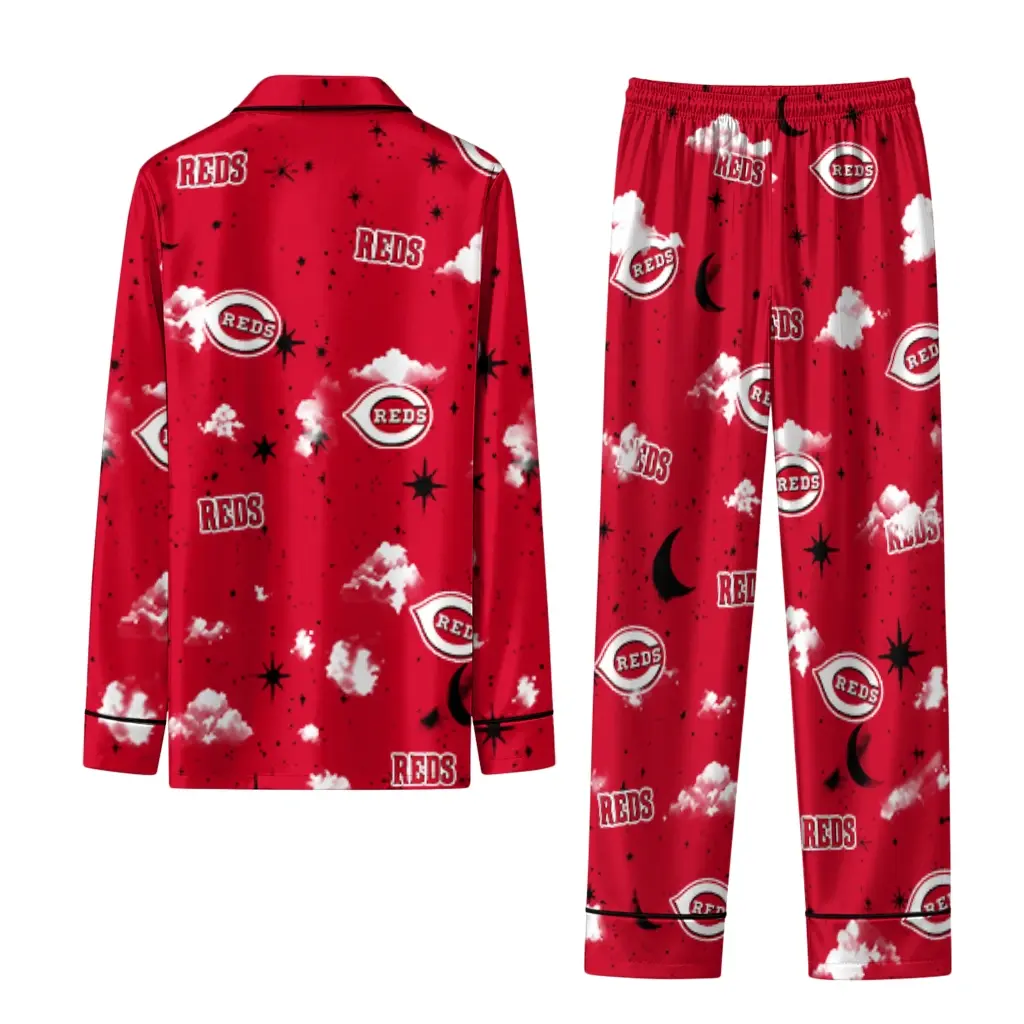 Cincinnati Reds Long Pajama Set Personalized Cloud Stars Red Fashion Forward Cincinnati Reds Long Pajama Set Personalized Cloud Stars Red Fashion Forward