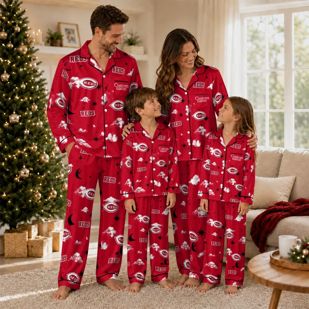 Cincinnati Reds Long Pajama Set Personalized Cloud Stars Red Latest Model Cincinnati Reds Long Pajama Set Personalized Cloud Stars Red Latest Model