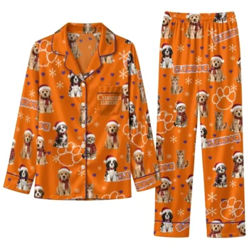 Clemson Tigers Long Pajama Set Personalized Animal Scatter Orange Best Selling