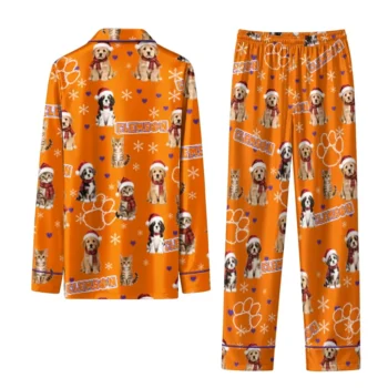 Clemson Tigers Long Pajama Set Personalized Animal Scatter Orange Fashion Forward