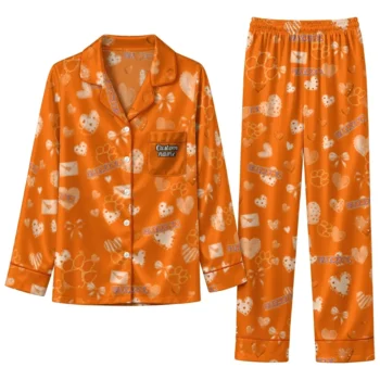 Clemson Tigers Long Pajama Set Personalized Heart Charms Orange Best Selling