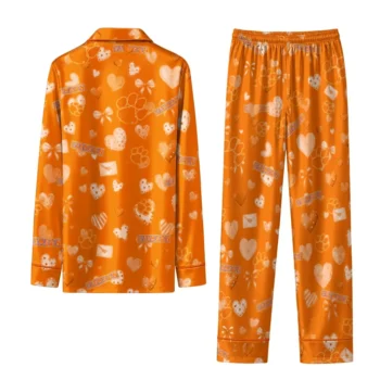 Clemson Tigers Long Pajama Set Personalized Heart Charms Orange Fashion Forward