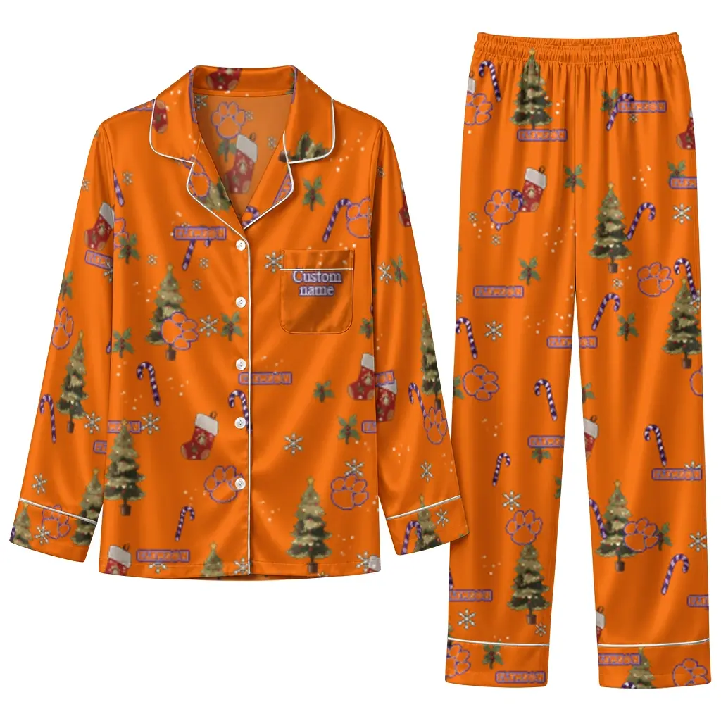 Clemson Tigers Long Pajama Set Personalized Sprig Scatter Orange Best Selling Clemson Tigers Long Pajama Set Personalized Sprig Scatter Orange Best Selling