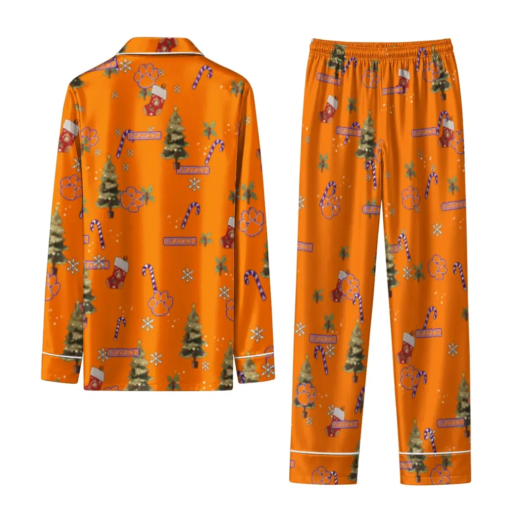 Clemson Tigers Long Pajama Set Personalized Sprig Scatter Orange Fashion Forward Clemson Tigers Long Pajama Set Personalized Sprig Scatter Orange Fashion Forward