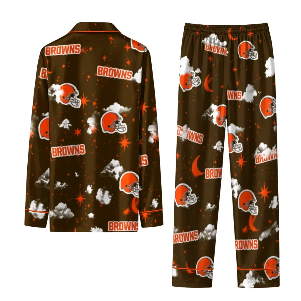 Cleveland Browns Long Pajama Set Custom Cloud Stars Brown Fashion Forward Cleveland Browns Long Pajama Set Custom Cloud Stars Brown Fashion Forward
