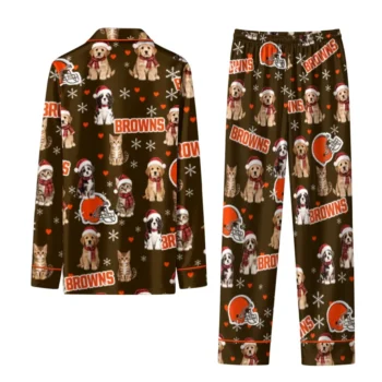 Cleveland Browns Long Pajama Set Customized Animal Scatter Brown Fashion Forward