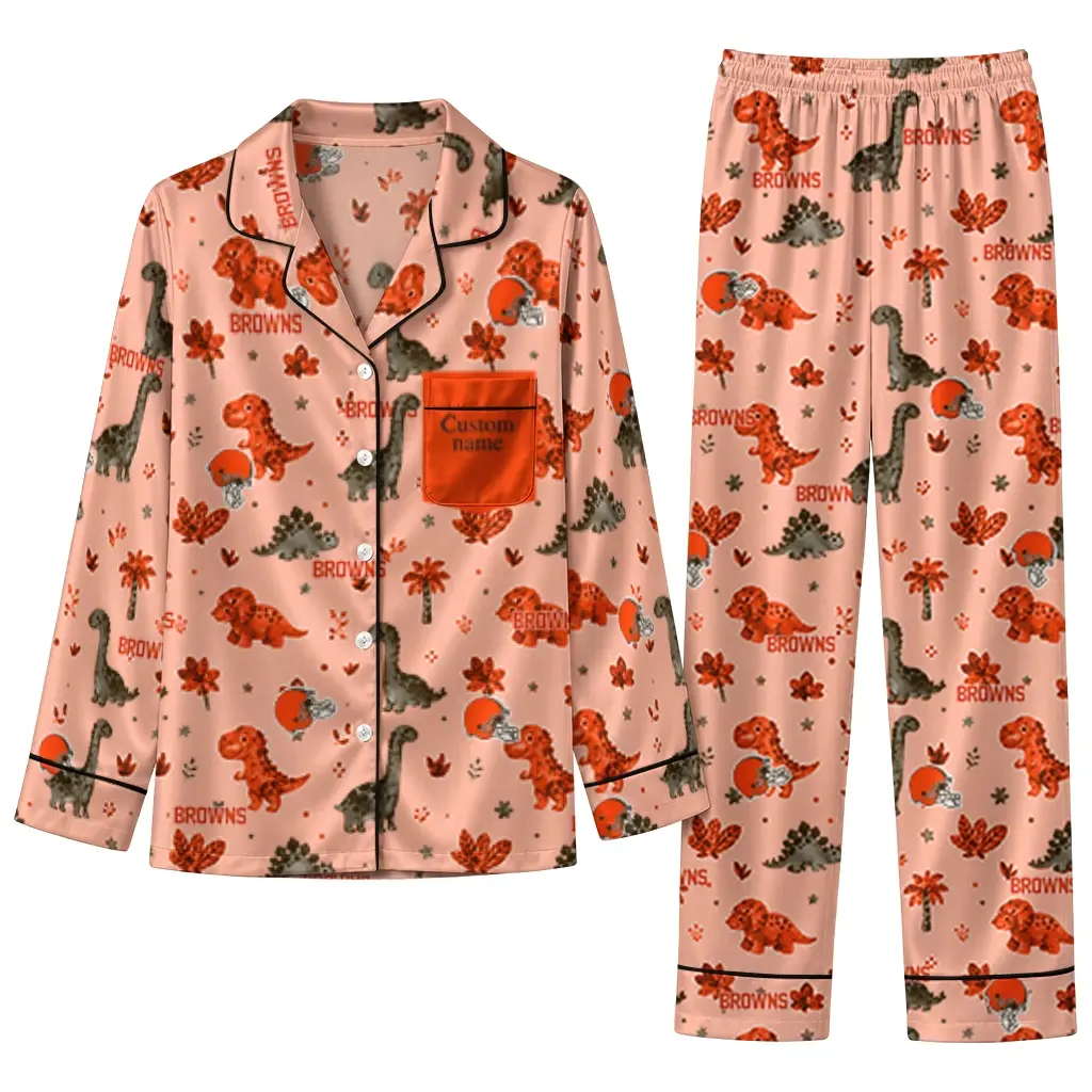 Cleveland Browns Long Pajama Set Customized Character Scatter Best Selling Cleveland Browns Long Pajama Set Customized Character Scatter Best Selling