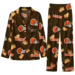 Cleveland Browns Long Pajama Set Personalized Snack Scatter Brown Best Selling