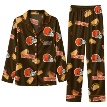 Cleveland Browns Long Pajama Set Personalized Snack Scatter Brown Best Selling