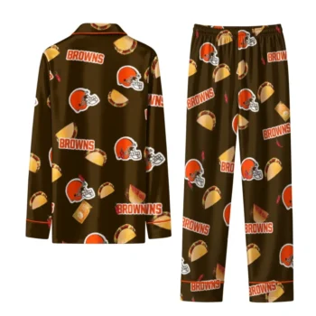 Cleveland Browns Long Pajama Set Personalized Snack Scatter Brown Fashion Forward