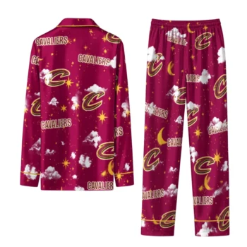 Cleveland Cavaliers Long Pajama Set Custom Cloud Stars Wine Fashion Forward
