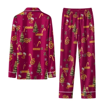 Cleveland Cavaliers Long Pajama Set Custom Sprig Scatter Wine Fashion Forward