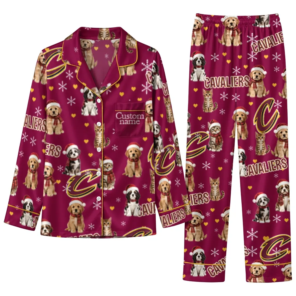 Cleveland Cavaliers Long Pajama Set Customized Animal Scatter Wine Best Selling Cleveland Cavaliers Long Pajama Set Customized Animal Scatter Wine Best Selling