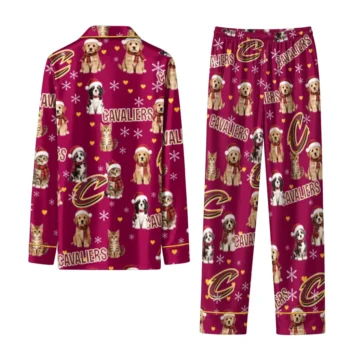 Cleveland Cavaliers Long Pajama Set Customized Animal Scatter Wine Fashion Forward