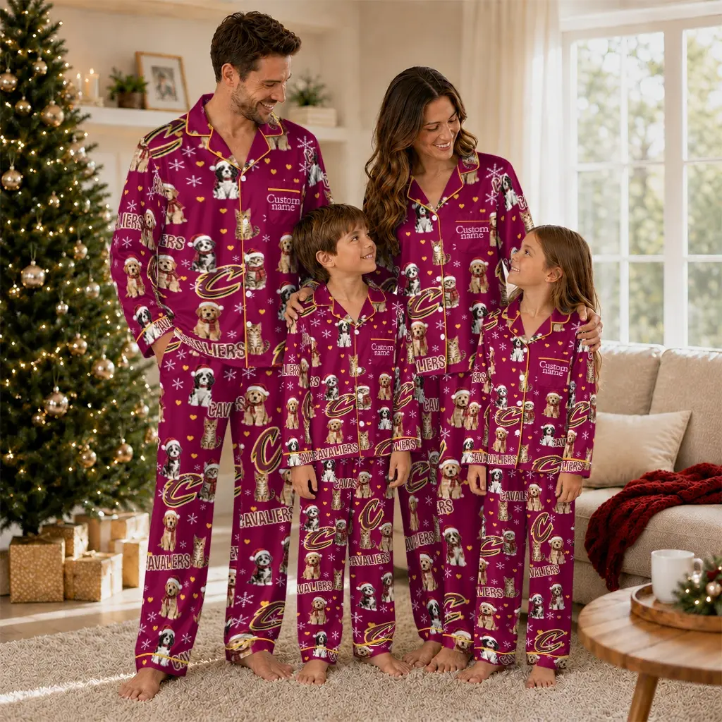 Cleveland Cavaliers Long Pajama Set Customized Animal Scatter Wine Latest Model Cleveland Cavaliers Long Pajama Set Customized Animal Scatter Wine Latest Model