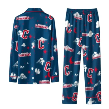 Cleveland Guardians Long Pajama Set Custom Cloud Stars Navy Blue Fashion Forward