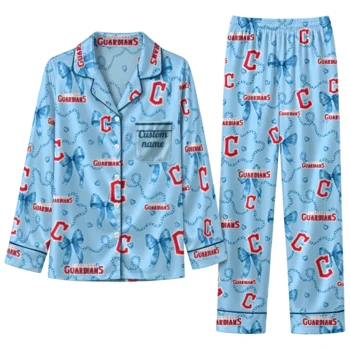 cleveland guardians long pajama set custom ribbon chains navy blue best selling.webp