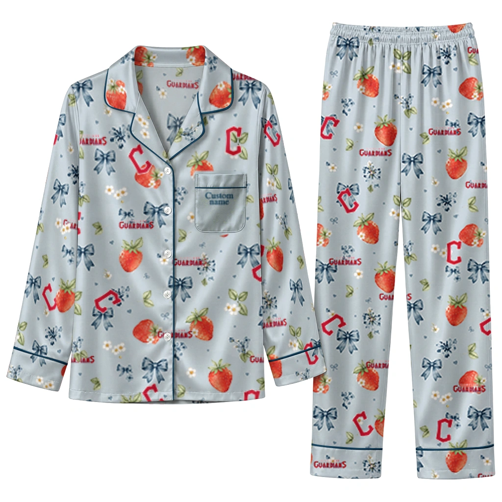 cleveland guardians long pajama set custom ribbon florals navy blue best selling.webp cleveland guardians long pajama set custom ribbon florals navy blue best selling.webp