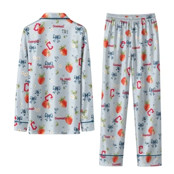 cleveland guardians long pajama set custom ribbon florals navy blue fashion forward.webp