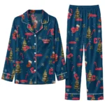 Cleveland Guardians Long Pajama Set Custom Sprig Scatter Navy Blue Best Selling