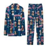 Cleveland Guardians Long Pajama Set Customized Animal Scatter Navy Blue Best Selling