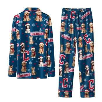 Cleveland Guardians Long Pajama Set Customized Animal Scatter Navy Blue Fashion Forward