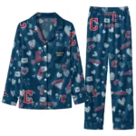 cleveland guardians long pajama set customized heart charms navy blue best selling.webp