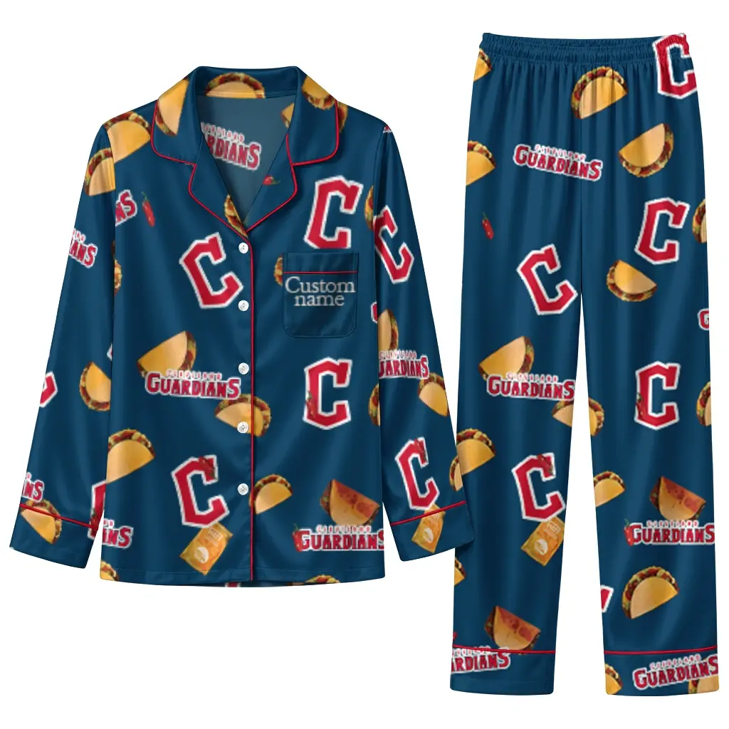 Cleveland Guardians Long Pajama Set Personalized Snack Scatter Navy Blue Best Selling Cleveland Guardians Long Pajama Set Personalized Snack Scatter Navy Blue Best Selling