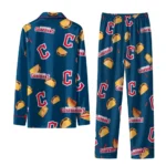 Cleveland Guardians Long Pajama Set Personalized Snack Scatter Navy Blue Best Selling