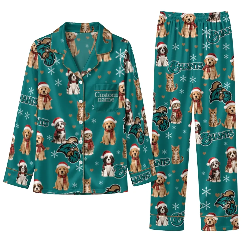 Coastal Carolina Chanticleers Long Pajama Set Custom Animal Scatter Green Best Selling Coastal Carolina Chanticleers Long Pajama Set Custom Animal Scatter Green Best Selling