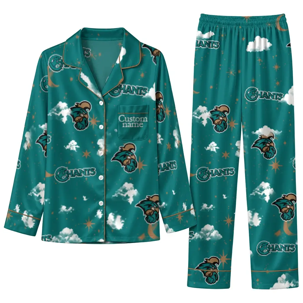 Coastal Carolina Chanticleers Long Pajama Set Custom Cloud Stars Green Best Selling Coastal Carolina Chanticleers Long Pajama Set Custom Cloud Stars Green Best Selling