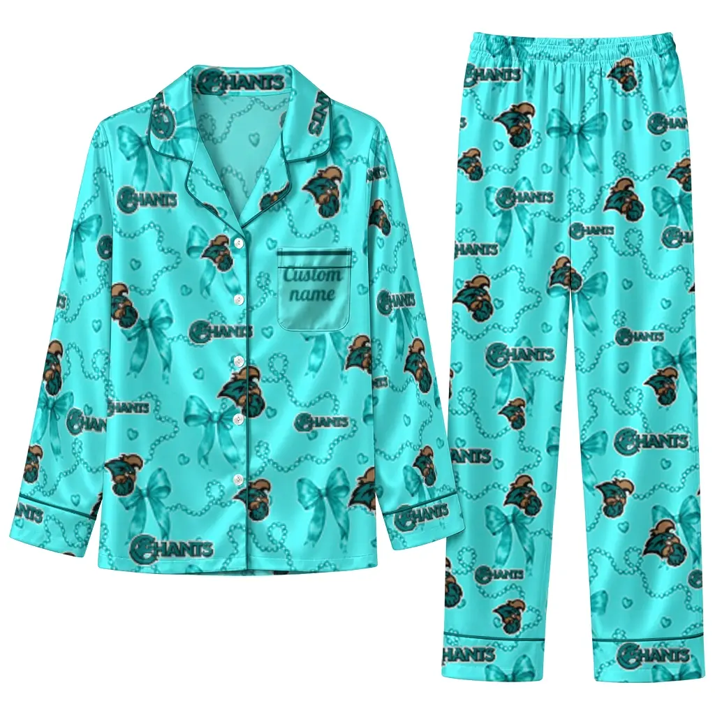 Coastal Carolina Chanticleers Long Pajama Set Custom Ribbon Chains Green Best Selling Coastal Carolina Chanticleers Long Pajama Set Custom Ribbon Chains Green Best Selling