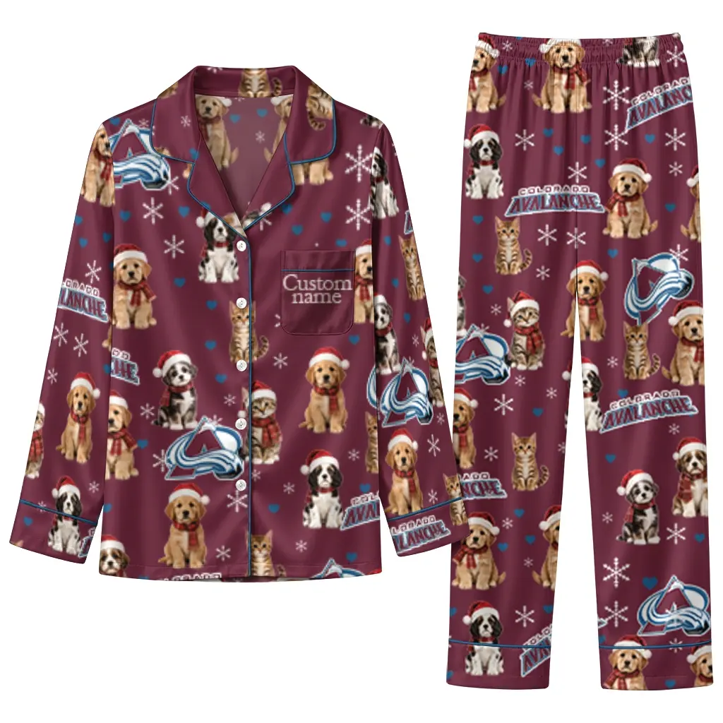 Colorado Avalanche Long Pajama Set Custom Animal Scatter Burgundy Best Selling Colorado Avalanche Long Pajama Set Custom Animal Scatter Burgundy Best Selling