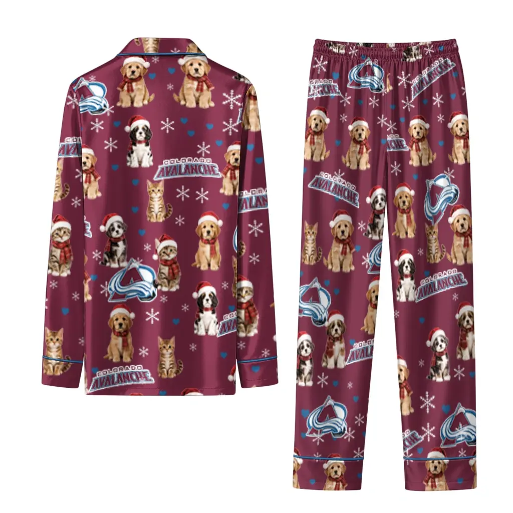 Colorado Avalanche Long Pajama Set Custom Animal Scatter Burgundy Fashion Forward Colorado Avalanche Long Pajama Set Custom Animal Scatter Burgundy Fashion Forward