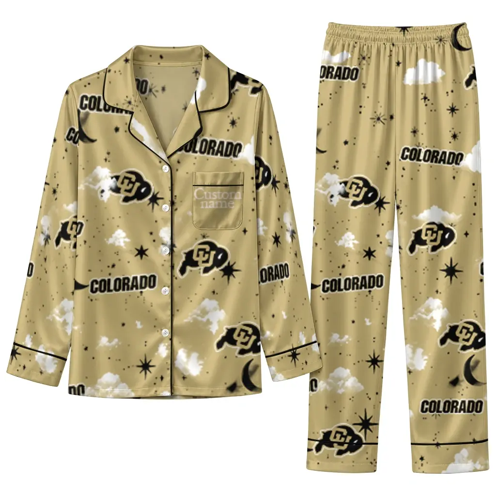 Colorado Buffaloes Long Pajama Set Personalized Cloud Stars Gold Best Selling Colorado Buffaloes Long Pajama Set Personalized Cloud Stars Gold Best Selling