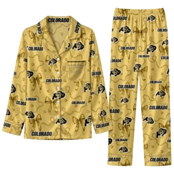 Colorado Buffaloes Long Pajama Set Personalized Ribbon Chains Gold Best Selling