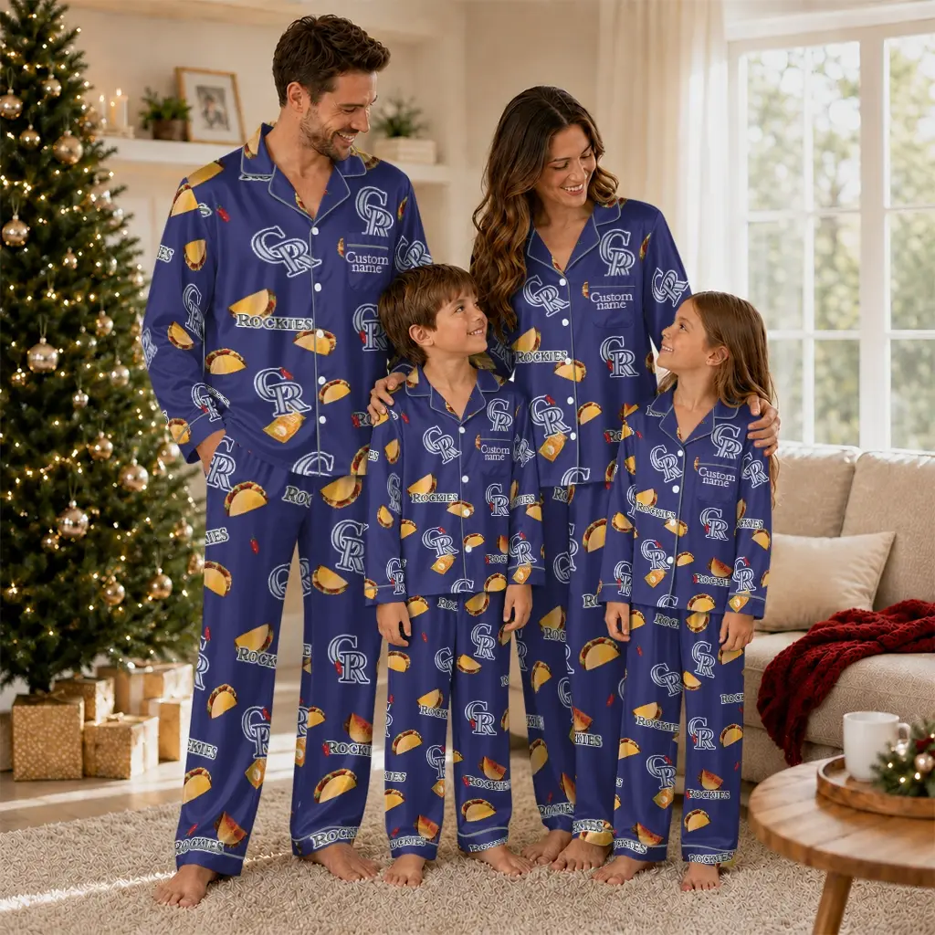 Colorado Rockies Long Pajama Set Custom Snack Scatter Blue Latest Model Colorado Rockies Long Pajama Set Custom Snack Scatter Blue Latest Model