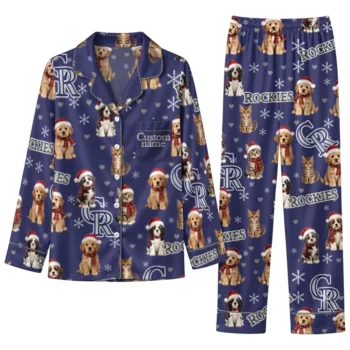 Colorado Rockies Long Pajama Set Personalized Animal Scatter Blue Best Selling