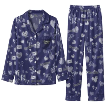 colorado rockies long pajama set personalized heart charms blue best selling.webp