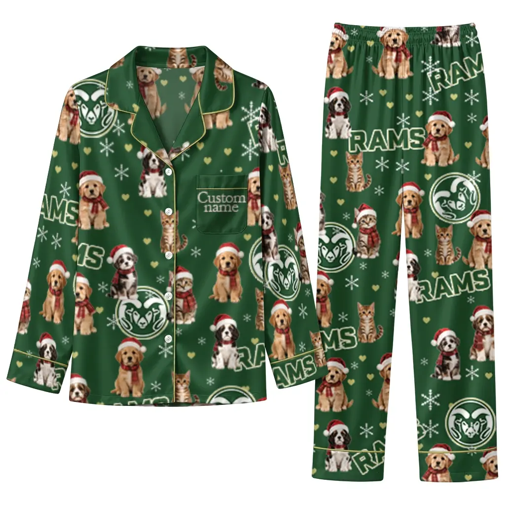 Colorado State Rams Long Pajama Set Custom Animal Scatter Green Best Selling Colorado State Rams Long Pajama Set Custom Animal Scatter Green Best Selling