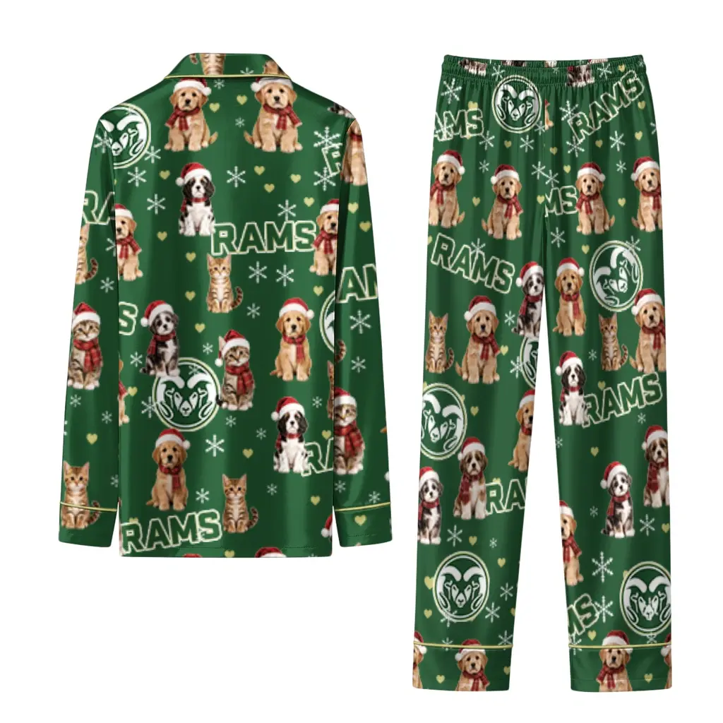 Colorado State Rams Long Pajama Set Custom Animal Scatter Green Fashion Forward Colorado State Rams Long Pajama Set Custom Animal Scatter Green Fashion Forward